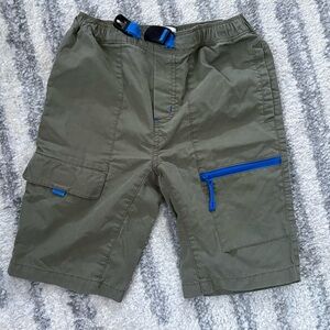 Mini Boden Olive Green Kids Cargo Shorts with Blue Accents